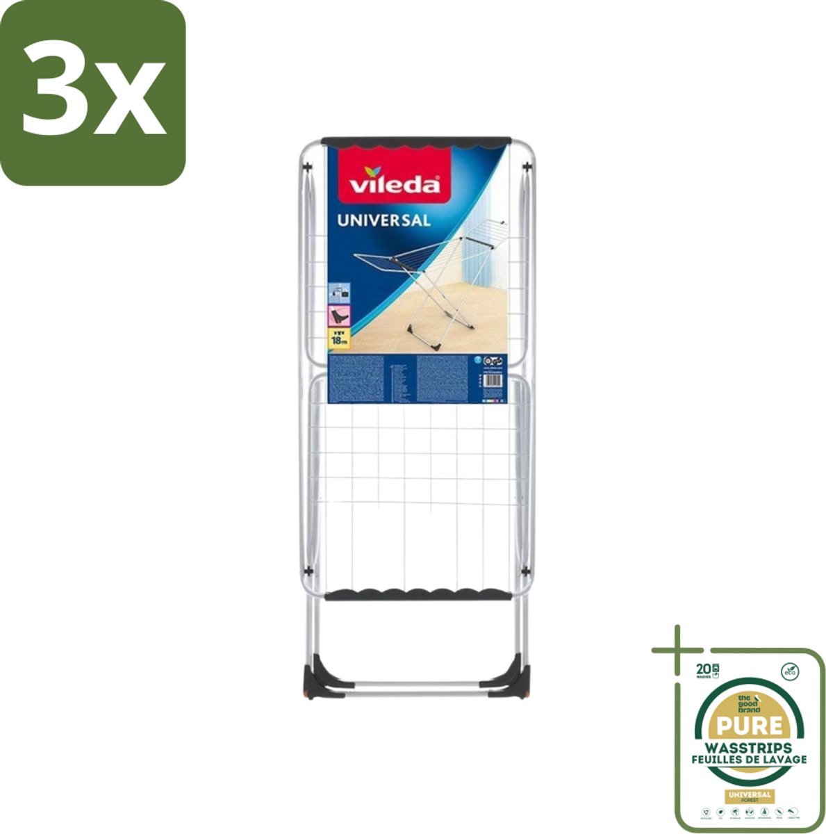 3 x Vileda Universal - Droogrek - X-onderstel - 18 Meter Drooglengte - Grootverpakking - Droogrek - Wasdrogen - Droogcapaciteit - Inklapbaar - Droogvleugels