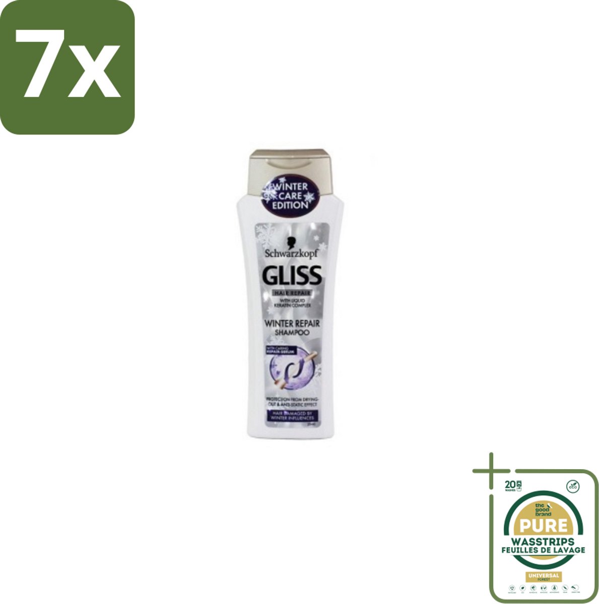 7 x Schwarzkopf - Gliss Kur - Shampoo - Keratine - Haarherstel - 250 ml - Grootverpakking - Haarherstel - Winterhaar - Keratine Shampoo - Beschadigd Haar - Haar Reparatie