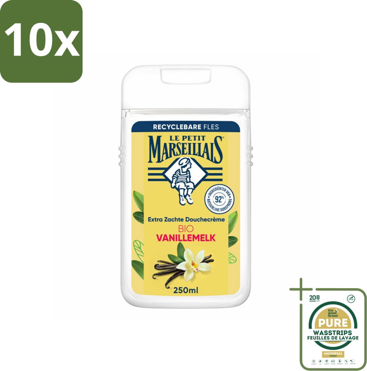 10 x Le Petit Marseillais – Douchecrème – Lait de Vanille Bio – Extra zacht – 250 ml - Grootverpakking - Koffiezetapparaat