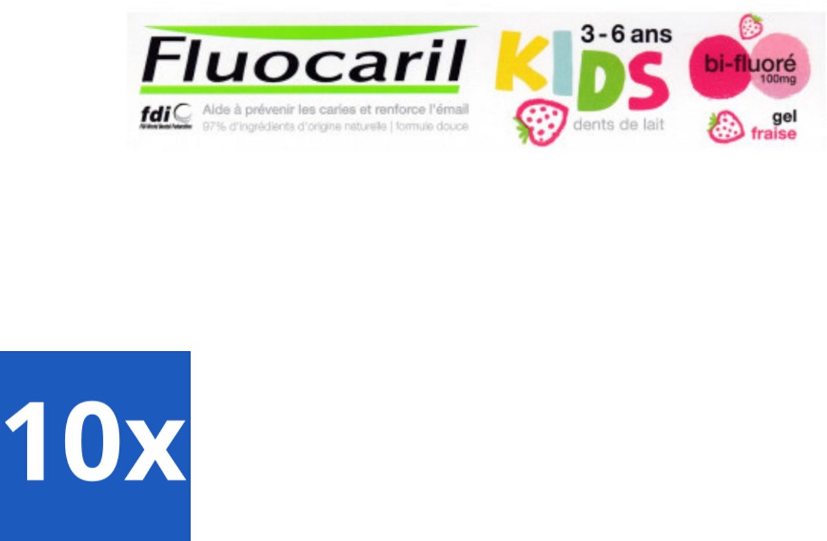 10 x Fluocaril Kids - Bi-Fluoride - Tandpasta - Met Aardbeiensmaak - 3 tot 6 jaar - 50 ml - Tandpasta Voor Kinderen - Melktanden Beschermen - Bi-fluoride Tandpasta - Aardbeiensmaak Tandpasta - Tandenpoetsen Voor Kinderen