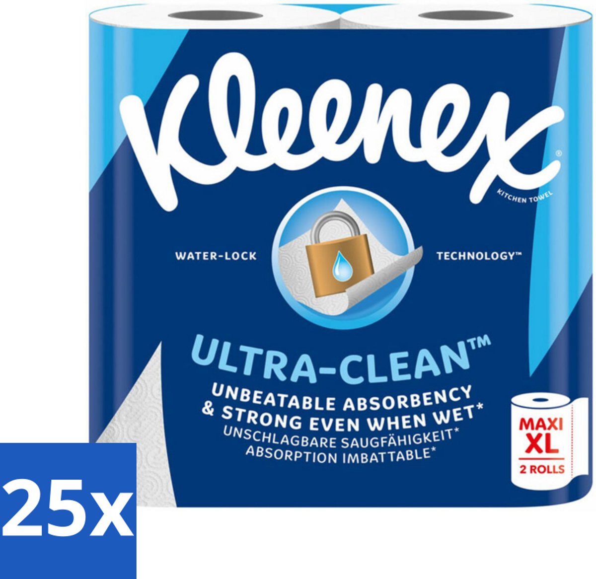 25 x Kleenex Keukenpapier Ultra Clean Maxi XL 2 stuks per verpakking - Kleenex Keukenpapier - Keukenpapier - Papier Handdoek - Absorptievermogen - Natte Omstandigheden