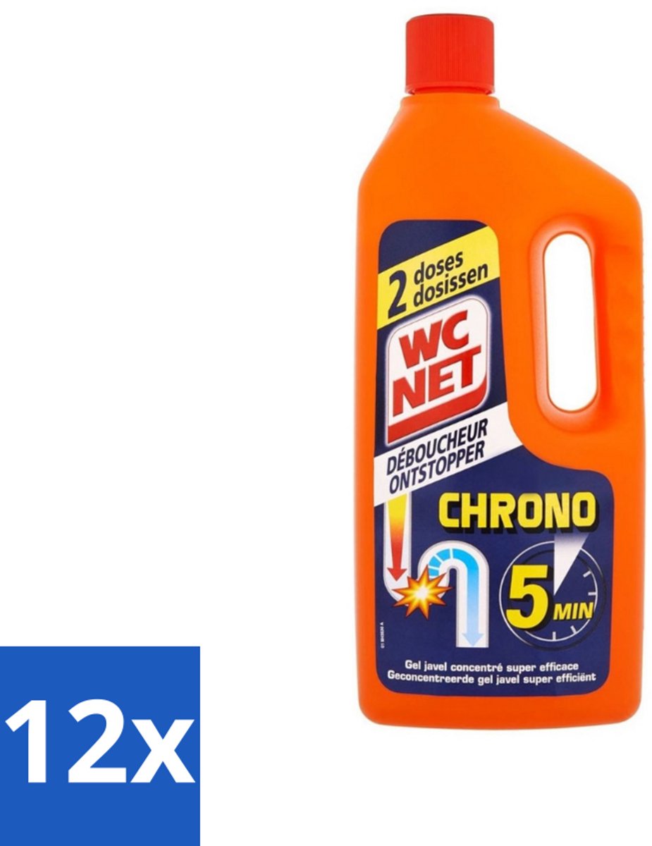 12 x WC Net - Ontstopper - Gel - Werkt Binnen 5 Minuten - 2 Dosissen - 1 Liter - Toilet Ontstopper - Verstopping Oplossen - Snel Werkende Ontstopper - Ontstopper Gel - Leidingen Beschermen
