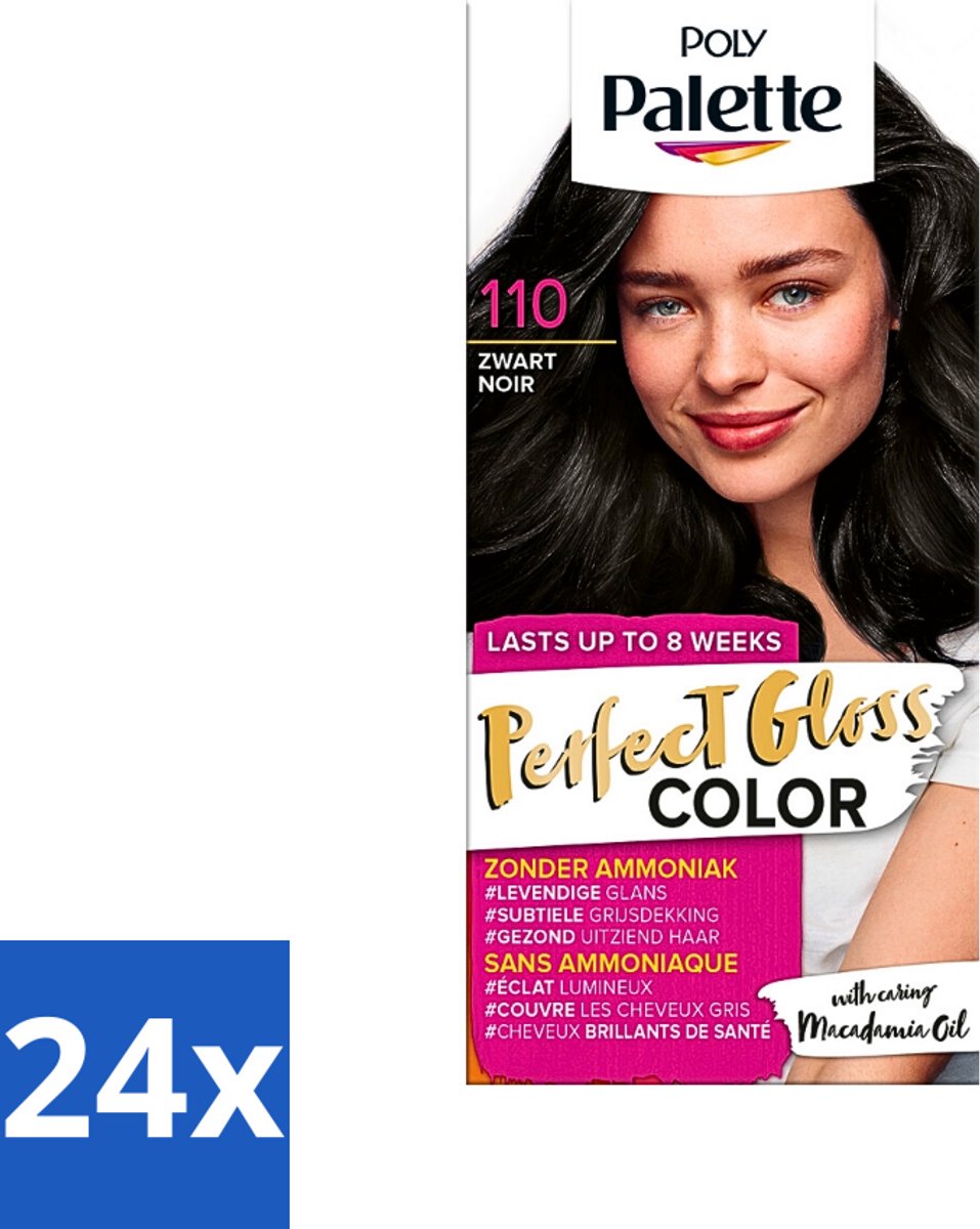24 x Poly Palette - Haarverf - Glossy Zwart 110 - 115ml - Haarverf - Glanzende Kleur - Zwart Haar - Grijsdekking - Ammoniakvrij