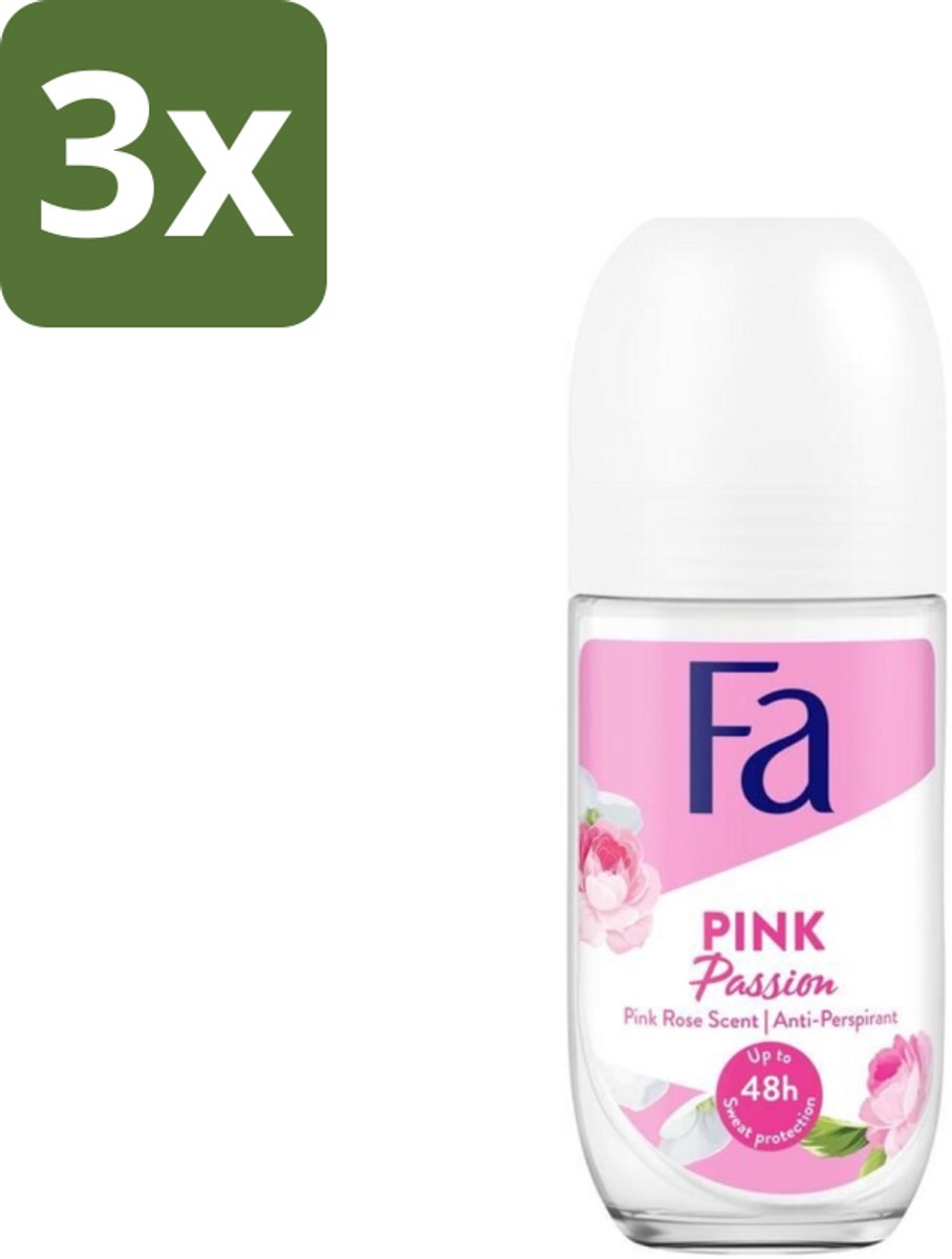 3 x Fa Deodorant Roller Pink Passion 50 ml - Deodorant Roller - Frisheid - Bloemige Geur - Transpiratiegeur - Huidverzorging