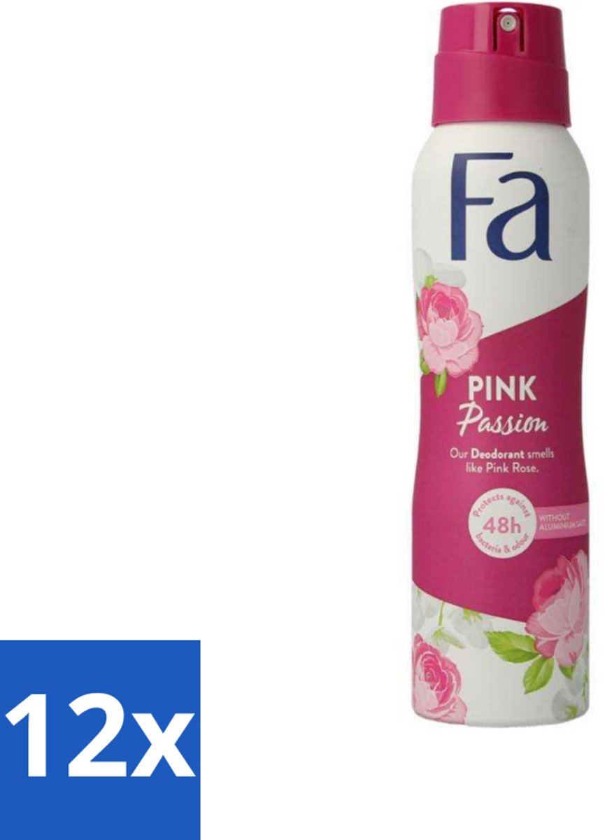 12 x FA - Pink Passion - Deodorant Spray - Roze Roos - 150 ml - Deodorant - Roze Roos - Fa - Langdurige Frisheid - Anti-Vlekken