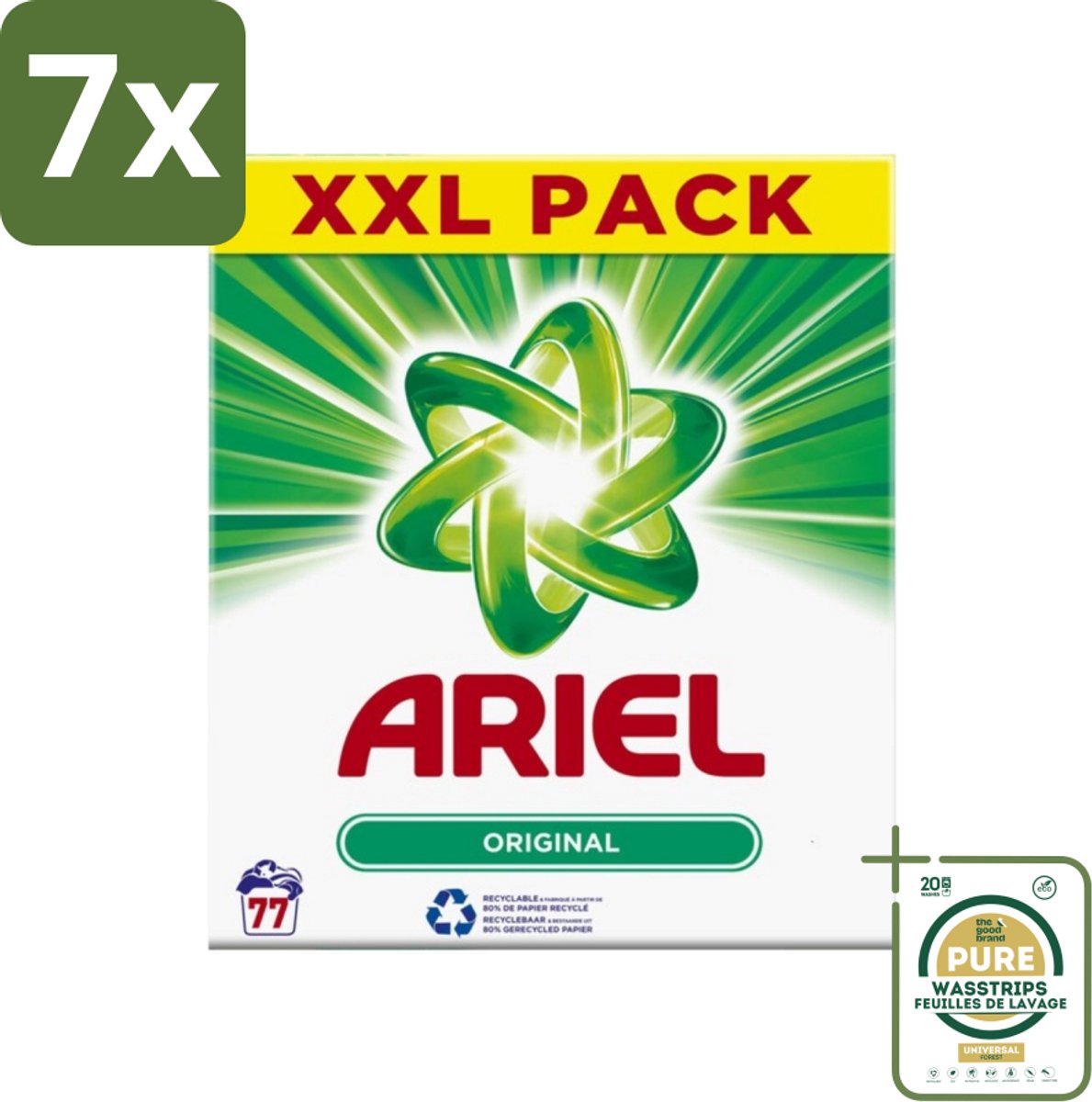 7 x Ariel Original XXL - Waspoeder - Witte en Lichtgekleurde Was - 77 Wasbeurten - Grootverpakking - Waspoeder - Wasmiddel - Vlekverwijdering - Witte Kleding - Lichtgekleurde Kleding