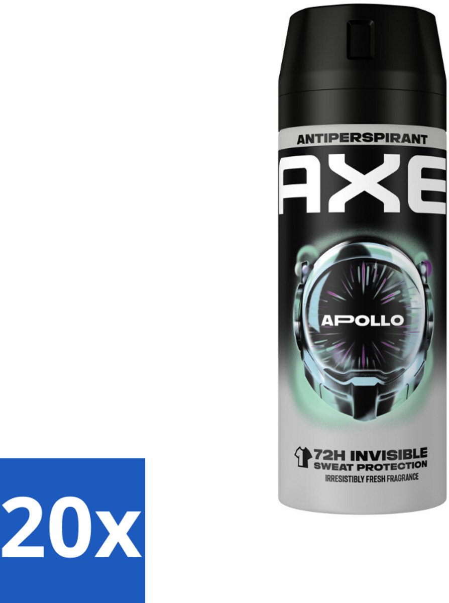 20 x Axe - Deodorant Spray - 72hrs Anti Sweat - Apollo - 150 ml - Anti Transpirant Spray - Zweetbestendig - 72 Uur Bescherming - Geur Groen Fruit - Geur Sandelhout