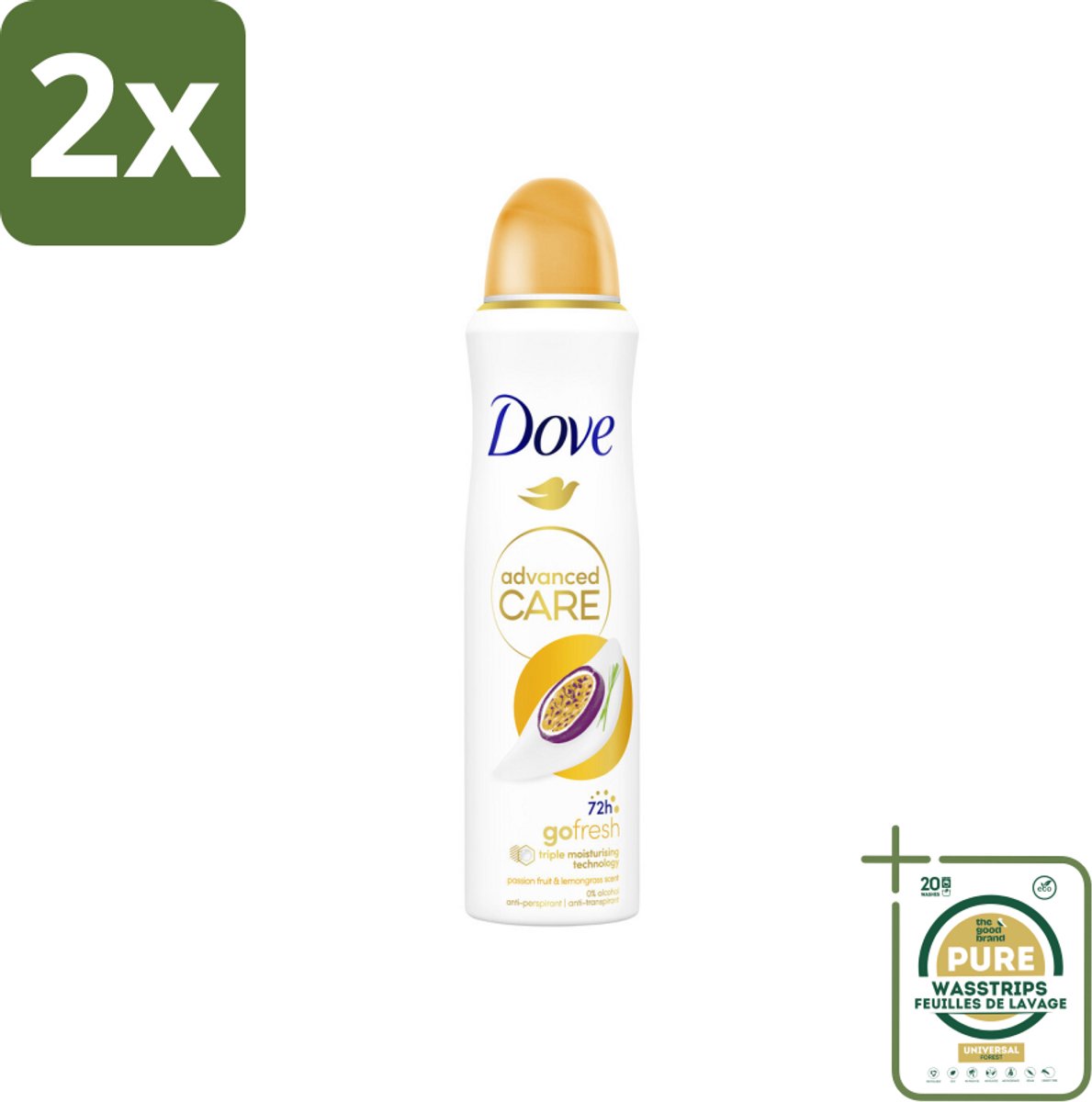 Dove – Deodorant Spray – Passievrucht & Citroengras – 150 ml - Voordeelverpakking - 2 stuks - Passievrucht - Citroengras