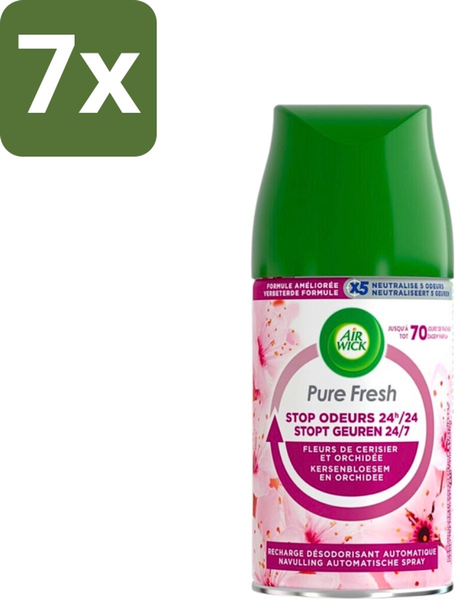 7 x Air Wick Freshmatic Max Pure Fresh Cherry Blossom & Orchid 250 ml - Aziatische Kersenbloesem - Luchtverfrisser - Geurverspreider - Geur - Geurstop