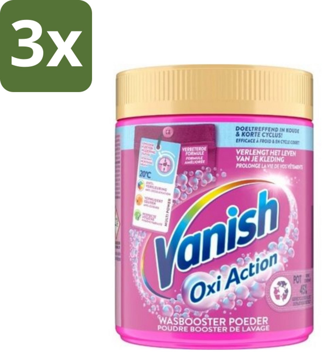 3 x Vanish Oxi Action - Vlekkenverwijderaar Poeder - Zonder Bleek - Gekleurde Was - 530 Gram - Vlekkenverwijderaar - Wasbooster - Kleurvervanging - Geurneutralisatie - Frisse Was