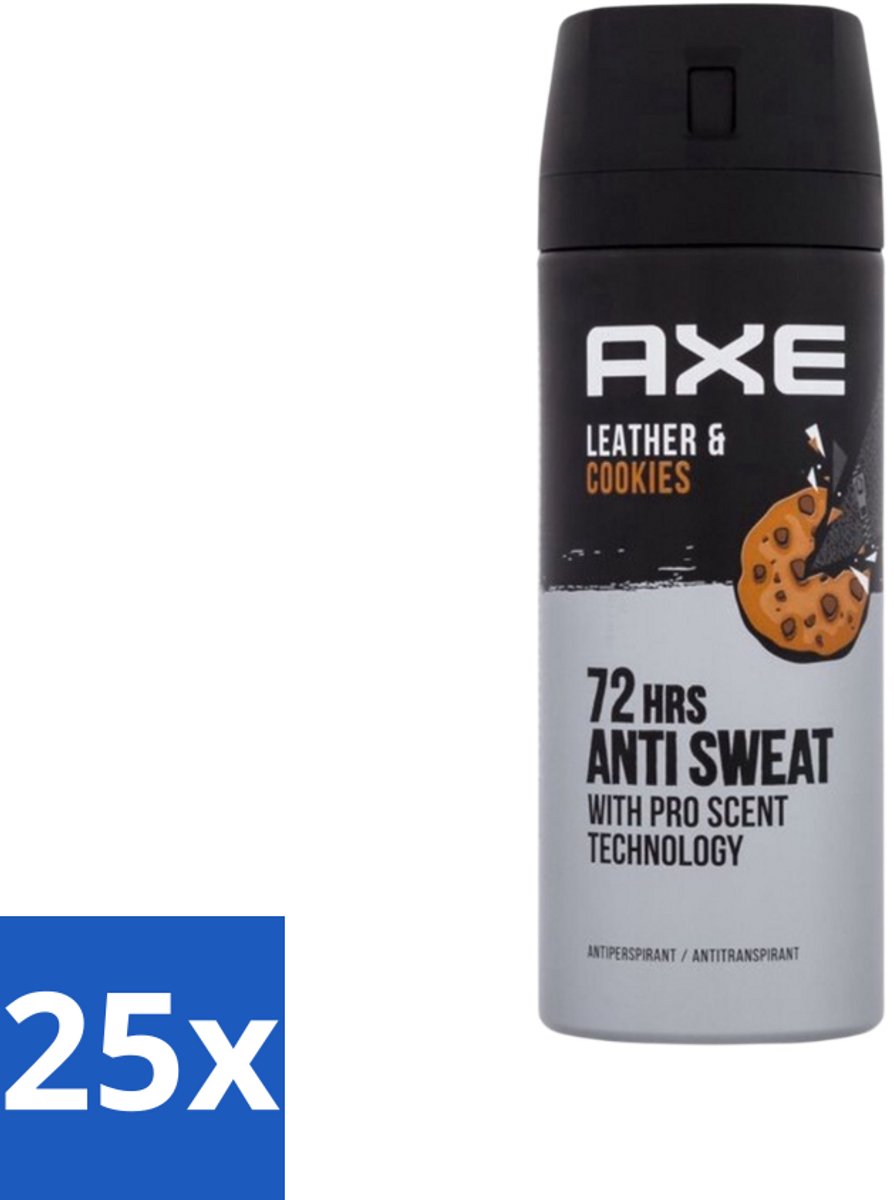 25 x Axe - Deodorant Spray - 72hrs Anti Sweat - Leather & Cookies - 150 ml - 72 Uur Anti Zweet - Deodorant Spray - Zweetbestendig - Leer En Koekjes Geur - Langdurige Frisheid