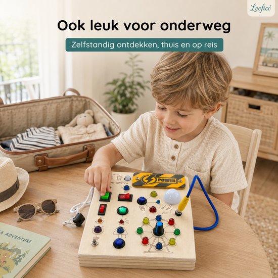 Leefico Montessori Busy Board - Activiteitenbord voor Peuters - Sensorisch Speelgoed - Houten Speelgoed voor Peuters en Kleuters van Leefico — afbeelding 2
