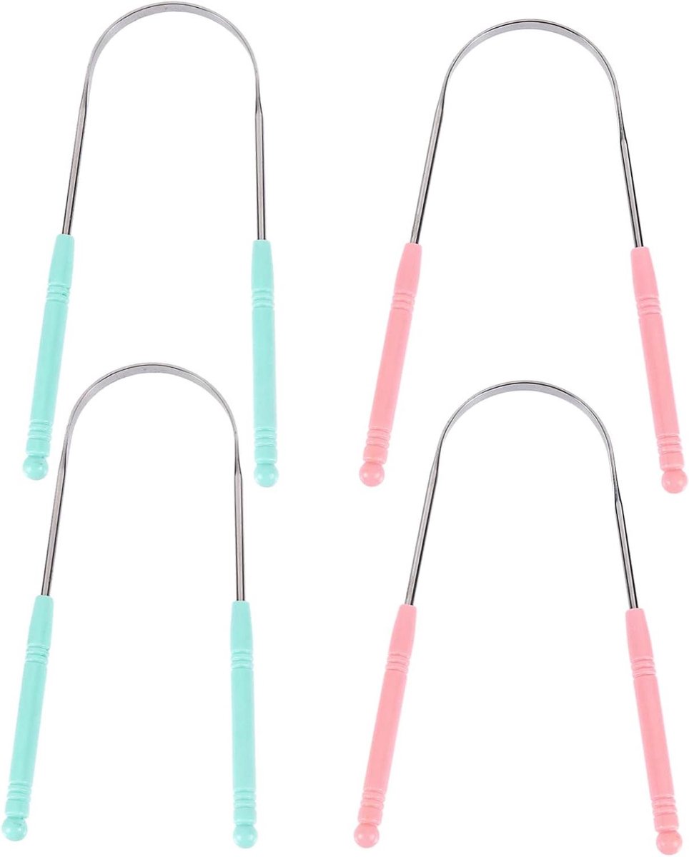 Tongschrapers Set - Mondhygiëne Hulpmiddel - Frisse Adem - Roestvrij Staal - 4 Stuks - Gemengde Kleuren