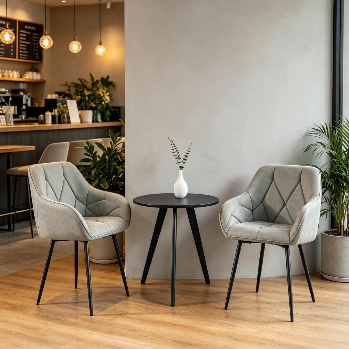 MIVRAY Eetkamerstoel - 45,5 x 45 x 83,5 cm - Ergonomisch Met Armleuningen En Zachte Zitting - Voor Eetkamer En Woonkamer - Kunstleer Grijs