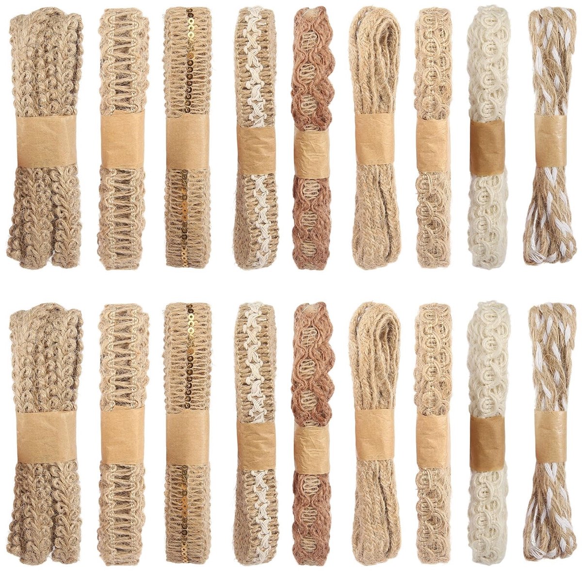 Elzusha - 18 Rollen Vintage Jute Ribbons voor Creatieve Decoratie