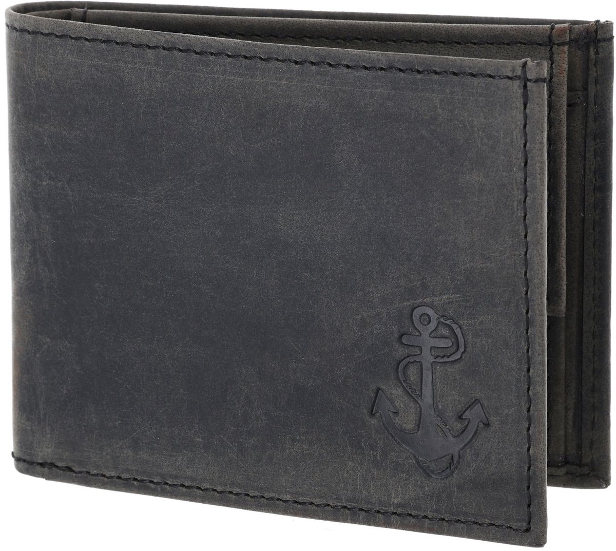 oxmox Leren portemonnee Leather RFID Protect Pocketbörse Freedom Anchor Embossed Vintage Black zwart