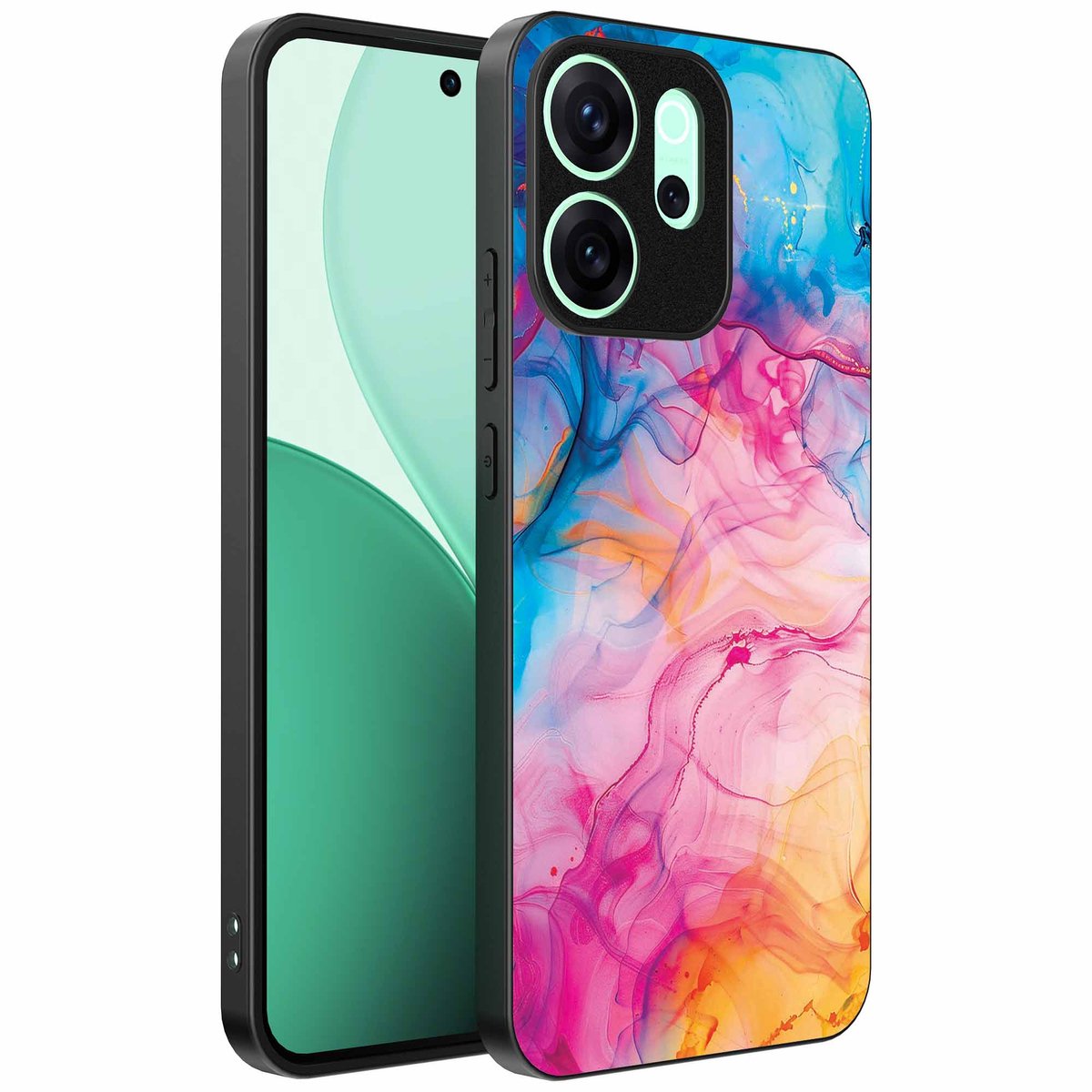 Geschikt voor Oppo Reno 15 Pro Telefoonhoesje met Regenboog Acryl Marmer Opdruk - TPU Backcover Case Rainbow Acrylic Marble Design - Smartphonica geschikt voor Oppo Reno 15 Pro