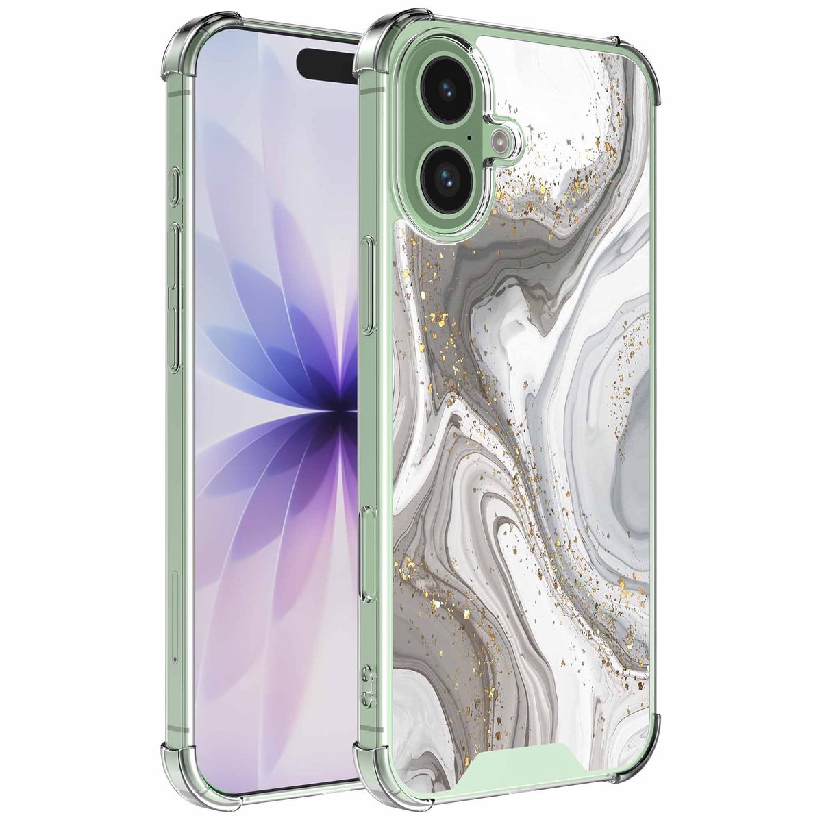 Smartphonica Geschikt voor iPhone 17 Telefoonhoesje met Zilver Marmer opdruk - Draadloos op te laden - Shockproof Siliconen TPU Strong Case - Sterk Schokbestendig Telefoonhoesje geschikt voor iPhone 17