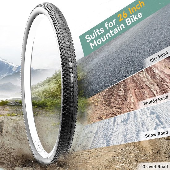 2 Stuks Vouwbanden voor Fietsen 26/27.5/29 Inch - Vervangende Banden met Binnenband voor MTB, Stadsfiets en Hybride Fiets — afbeelding 3