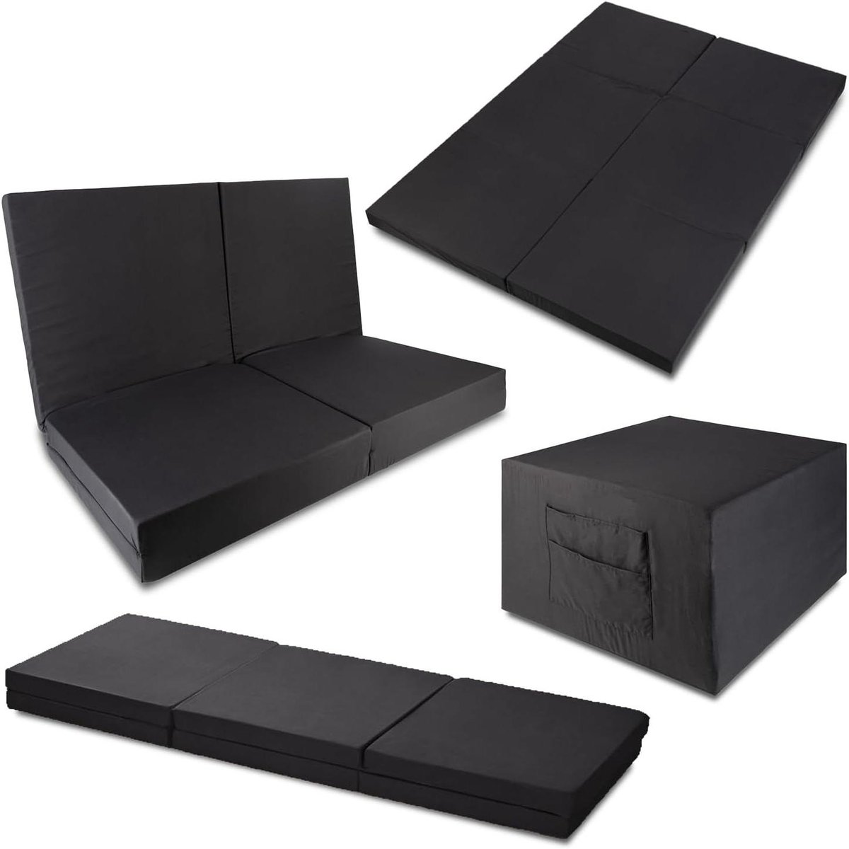 Vouwmatras Gasten - Opklapbaar Bed - Logeren Comfortabel - Dubbelzijdig Bruikbaar - 140 x 195 cm - Zwart