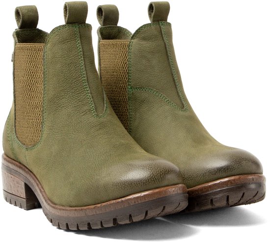 Groene leren chelsea boots met elastische zijpanelen en grove zolen.