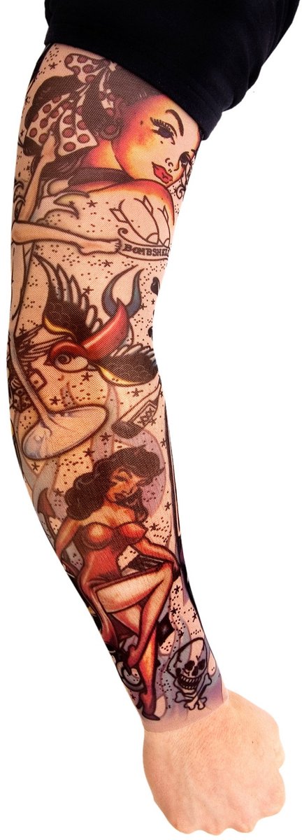 Rockabilly Tattoo Skin Mouw - Carnaval Halloween Kostuum