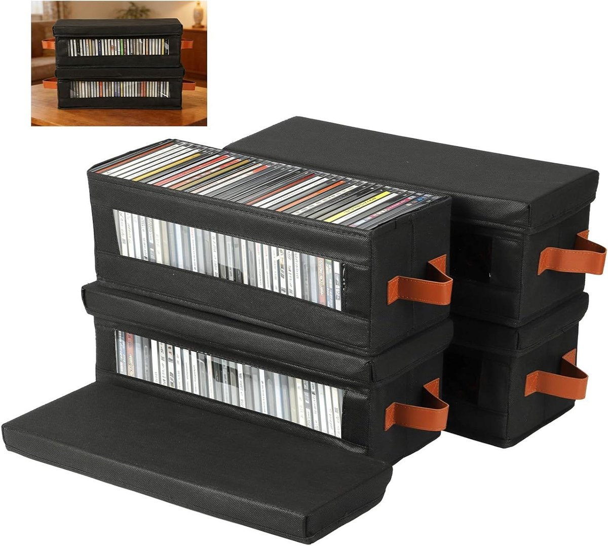 Opbergdozen - Opslagboxen - Media Organiseren - Transparant Venster - 4 Stuks - Zwart