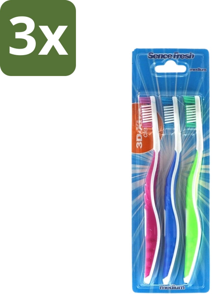 Sence - Fresh 3D-Extra Clean - Tandenborstels - Medium - 3 Tandenborstels - Bulkverpakking - 3 stuks