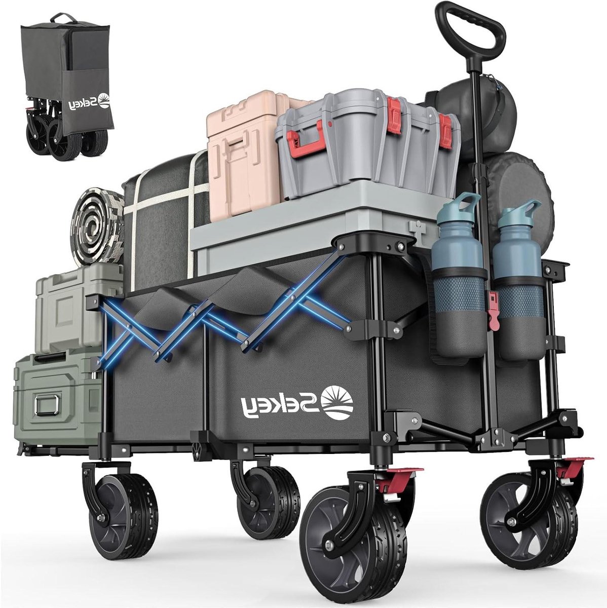 Opvouwbare Handkar - Bolderkar Vistrolley - Materiaal Transport - Uitklapbare Achterklep - Tot 200L 150KG - Grijs