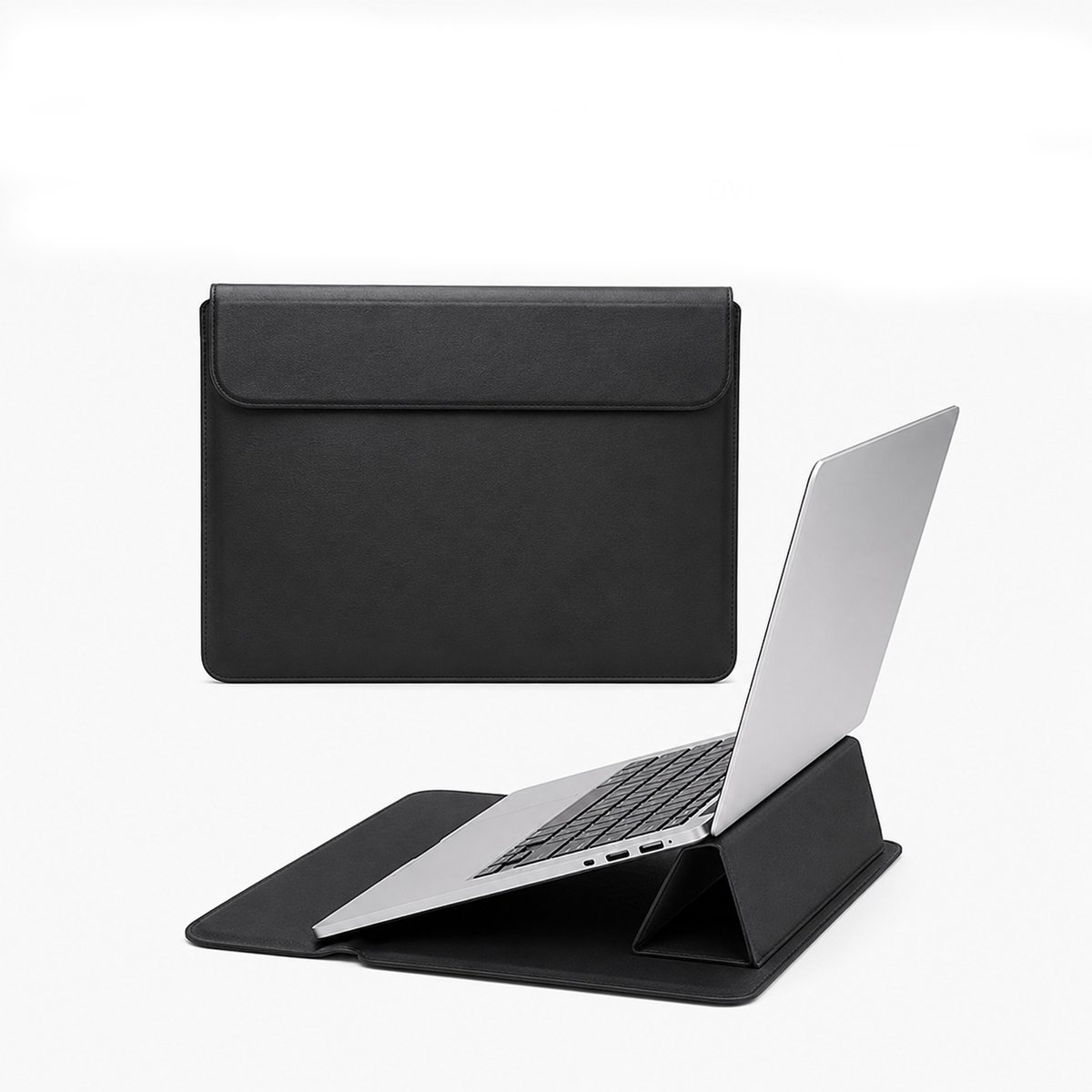 Laptophoes 14.1 Inch - Laptoptas - Laptopsleeve - Waterafstotende -PU Sleeve met Polssteun en Magnetische Sluiting - Zwart
