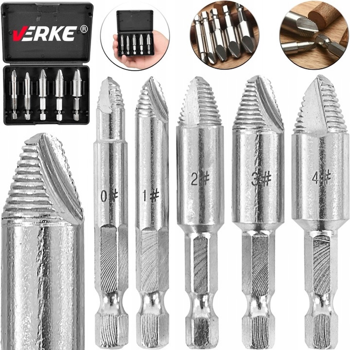 Verke Set Schroefverwijderaars voor Gebroken Bouten en Schroeven (5 Stuks)
