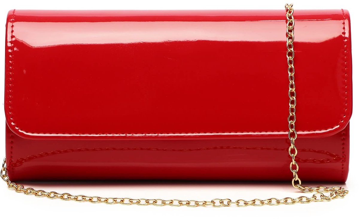 Patent Leather Envelope Clutch Womens Evening Handbag Stylish Shoulder Bag Purse for Christmas Wedding Party Prom(Red - ShopVlot