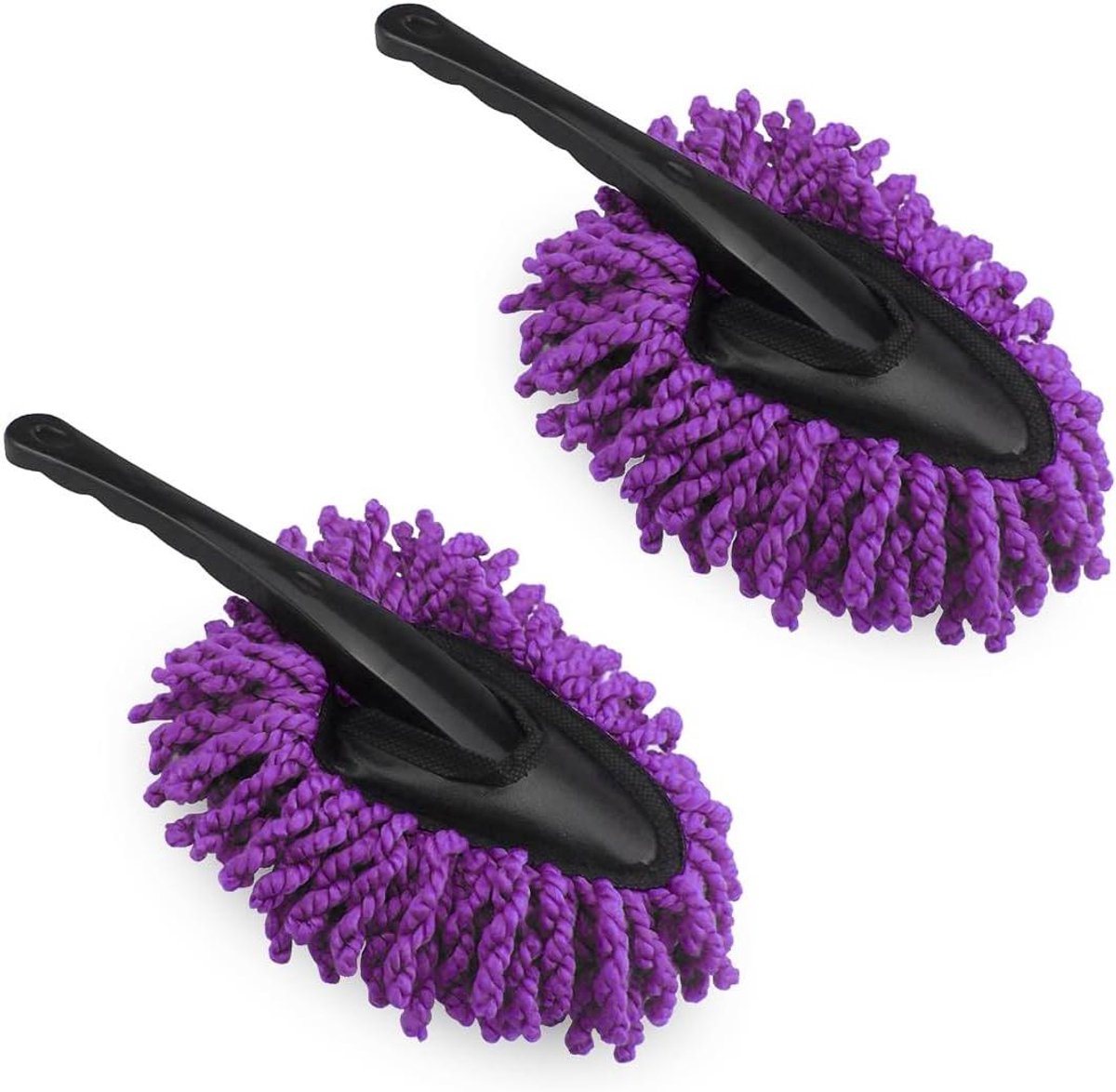 Reinigingsborstel Auto - Stofdoek Microvezel - Auto Onderhoud - Verwijderbare Hoofden - 2 Stuks - Paars