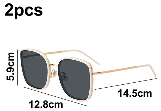 Set van twee retro zonnebrillen, unisex, veelzijdig, functioneel, verkrijgbaar in zwart/beige, inclusief brillenaccessoires. — afbeelding 2