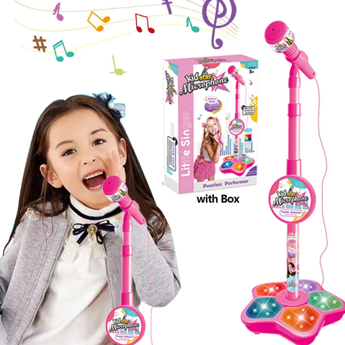 casalora - Speelgoedmicrofoon - Roze - Microfoon op statief - Karaoke-machine voor kinderen - In hoogte verstelbaar - Met verlichting - Speelgoed Feest Microfoon - Cadeau - Geschikt Voor Jongens en Meisjes