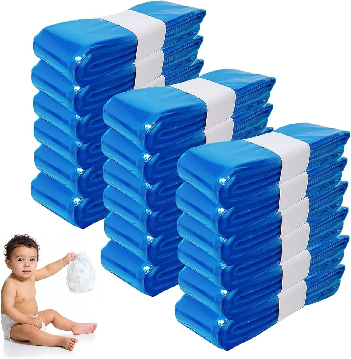 Luieremmer navullingen - Afvalzakken - Hygiënisch afval - Extra geurbestendig - 18 stuks - Blauw