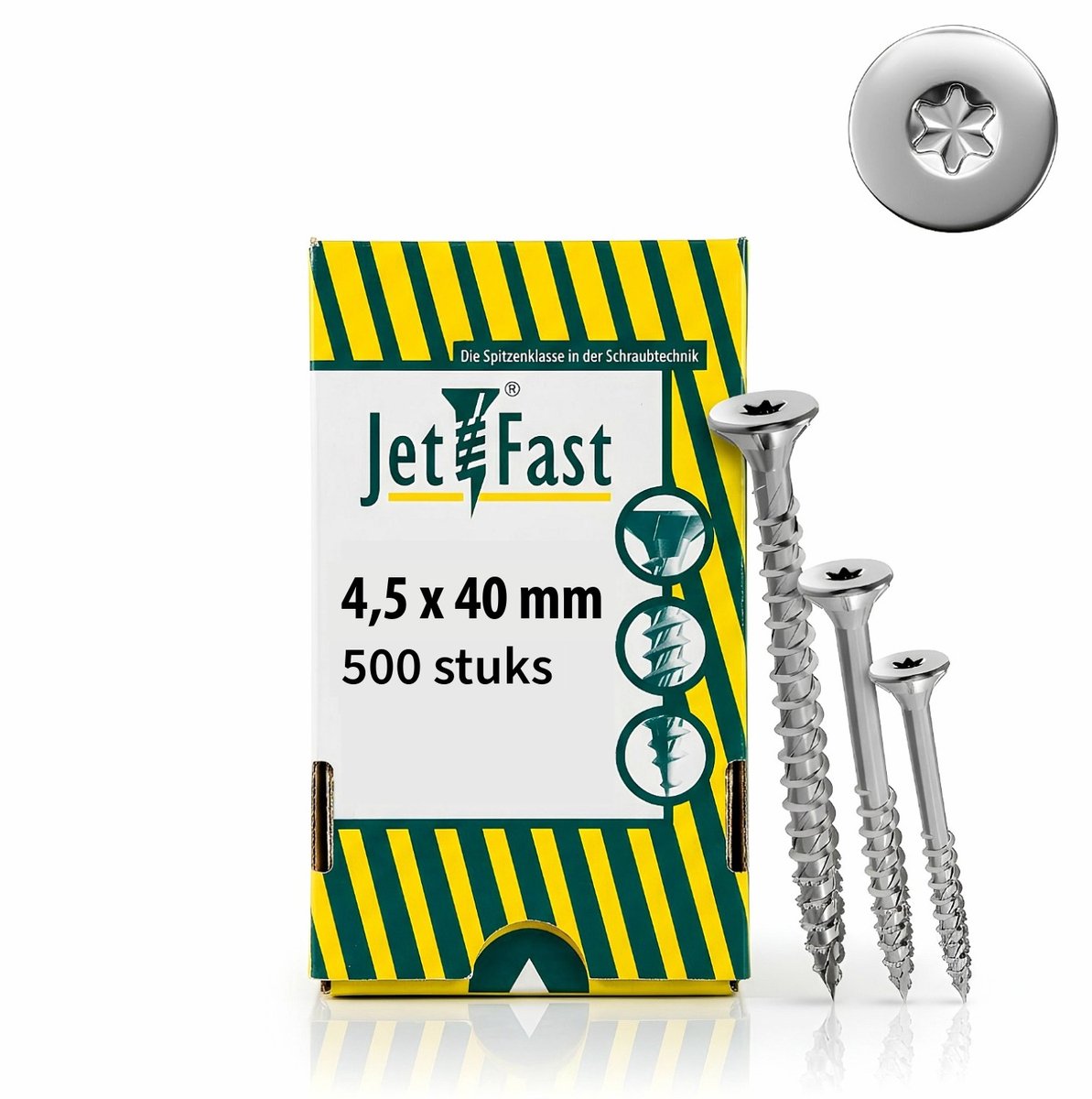 Jet-Fast Houtschroeven 4,5 x 40 mm Verzinkt TX20 – Universele Torx Schroeven met Voldraad – 500 Stuks