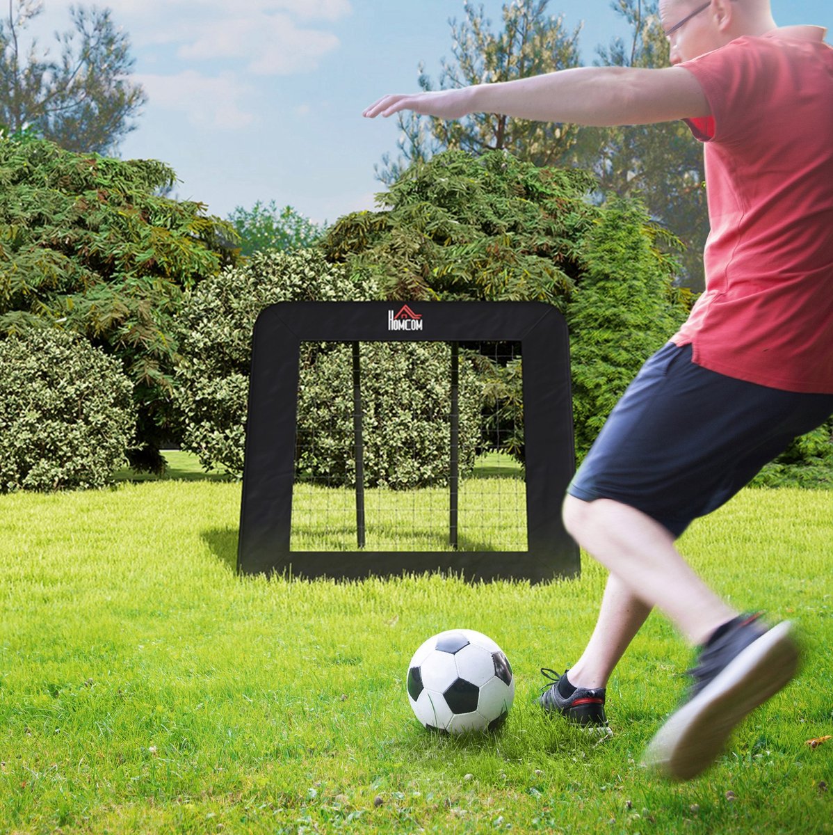 REDOM - Voetbaldoel - Rebounder - Klapbaar en verstelbaar - Stalen frame - Voor voetbaltraining en andere balsporten - Staal - Zwart - 128 x 118 x 108-120 cm