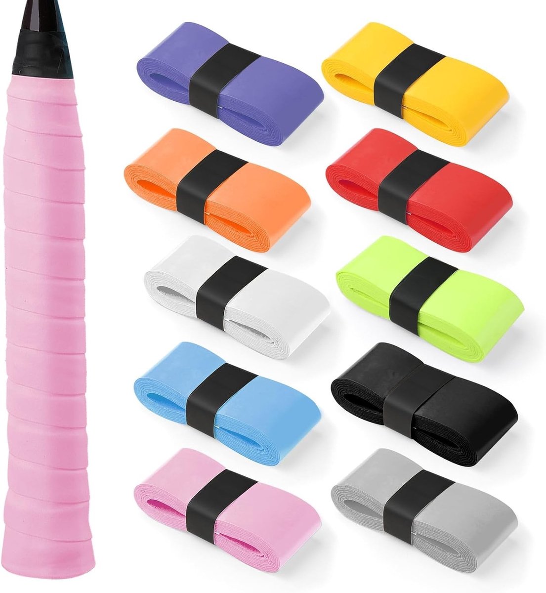 Set van 10 Grip Tapes voor Rackets, Antislip Tennis Grip, Vervangende Grip, Badminton, Squash, Absorberend en Comfortabel