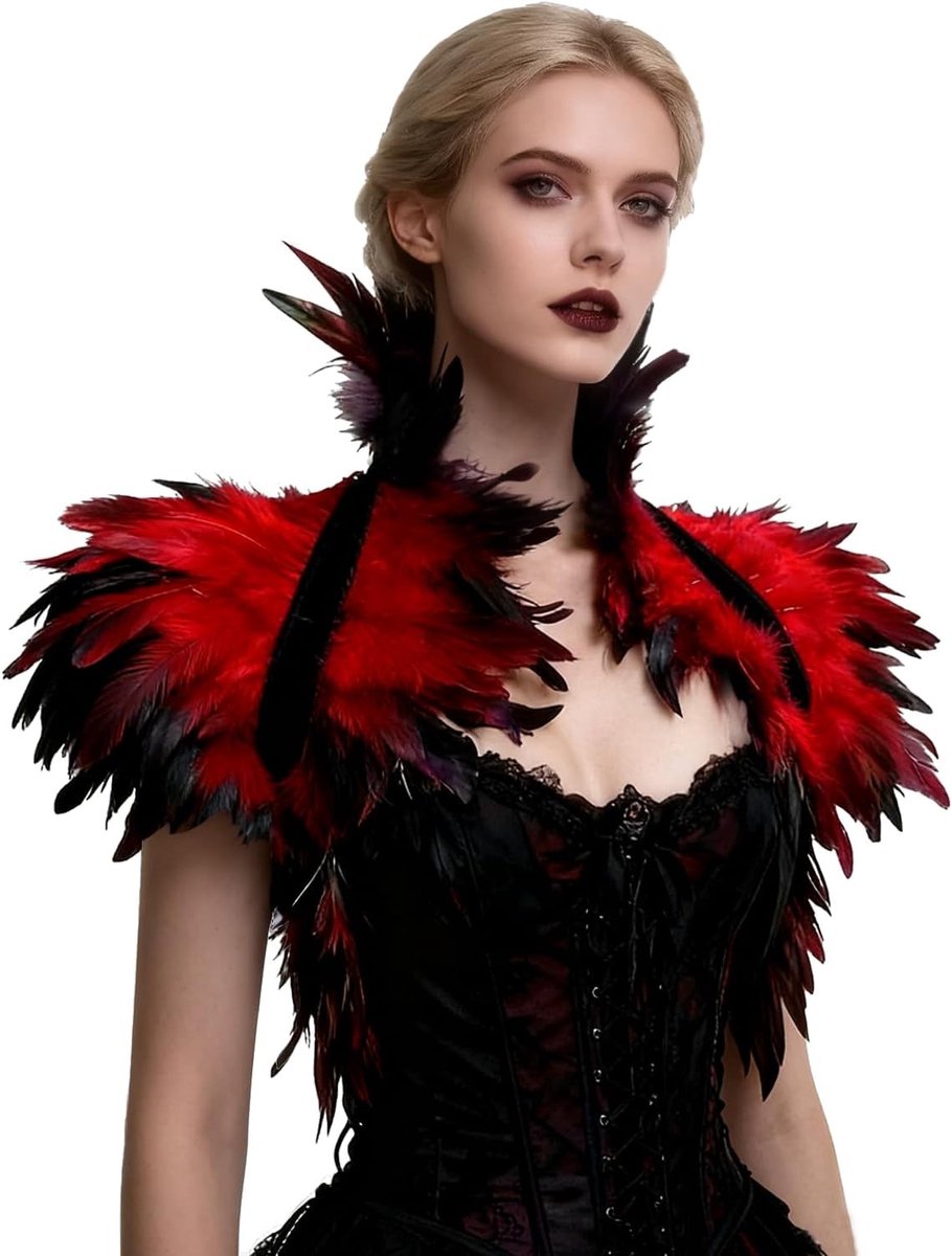 Gothic Victoriaanse Natuurlijke Veer Schouder Sjaal voor Halloween Feest en Cosplay Accessoires