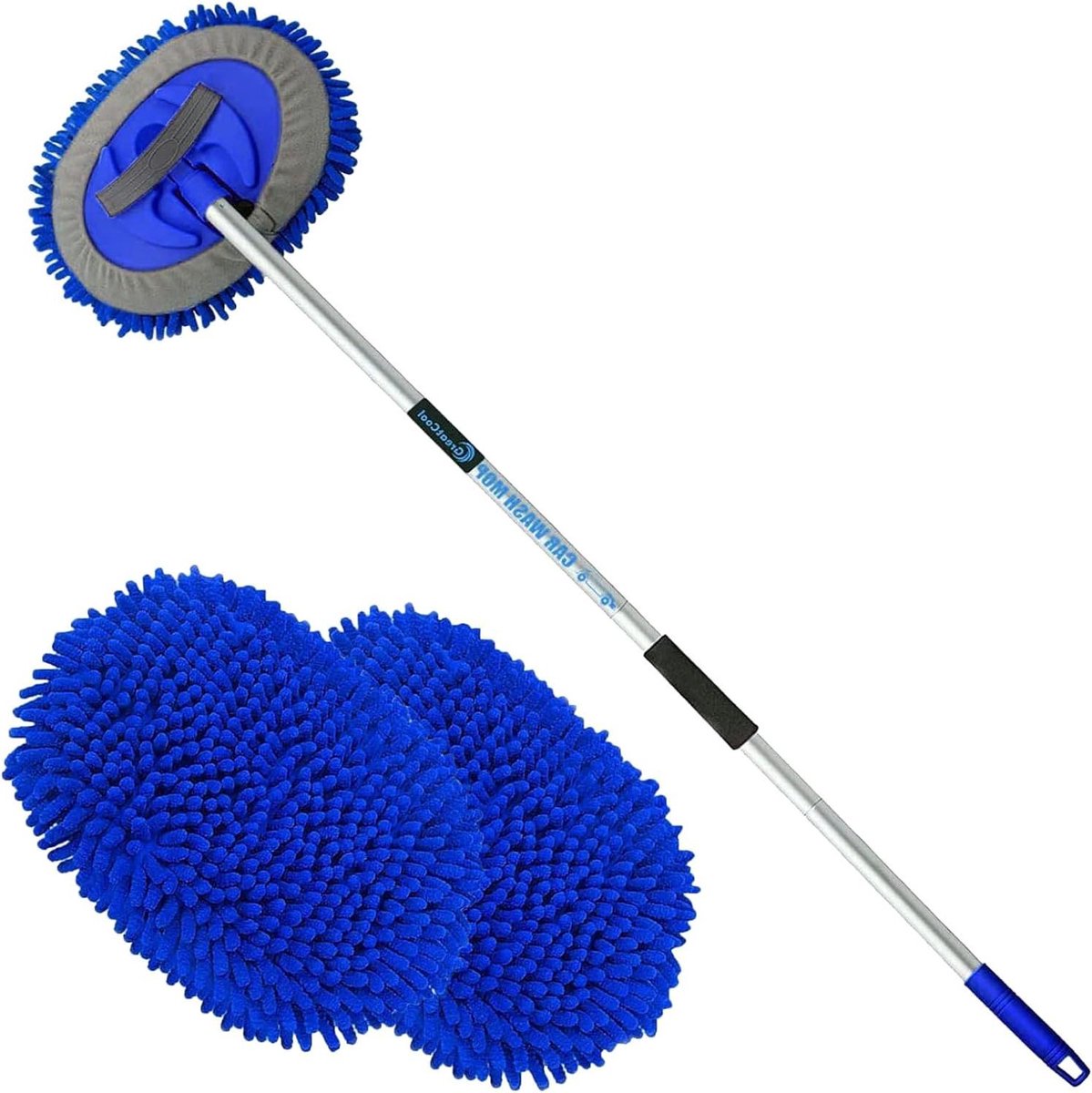 Autowasborstel - Wasborstel auto - Auto reinigen - 180 graden draaibaar - 160 cm lang - Blauw
