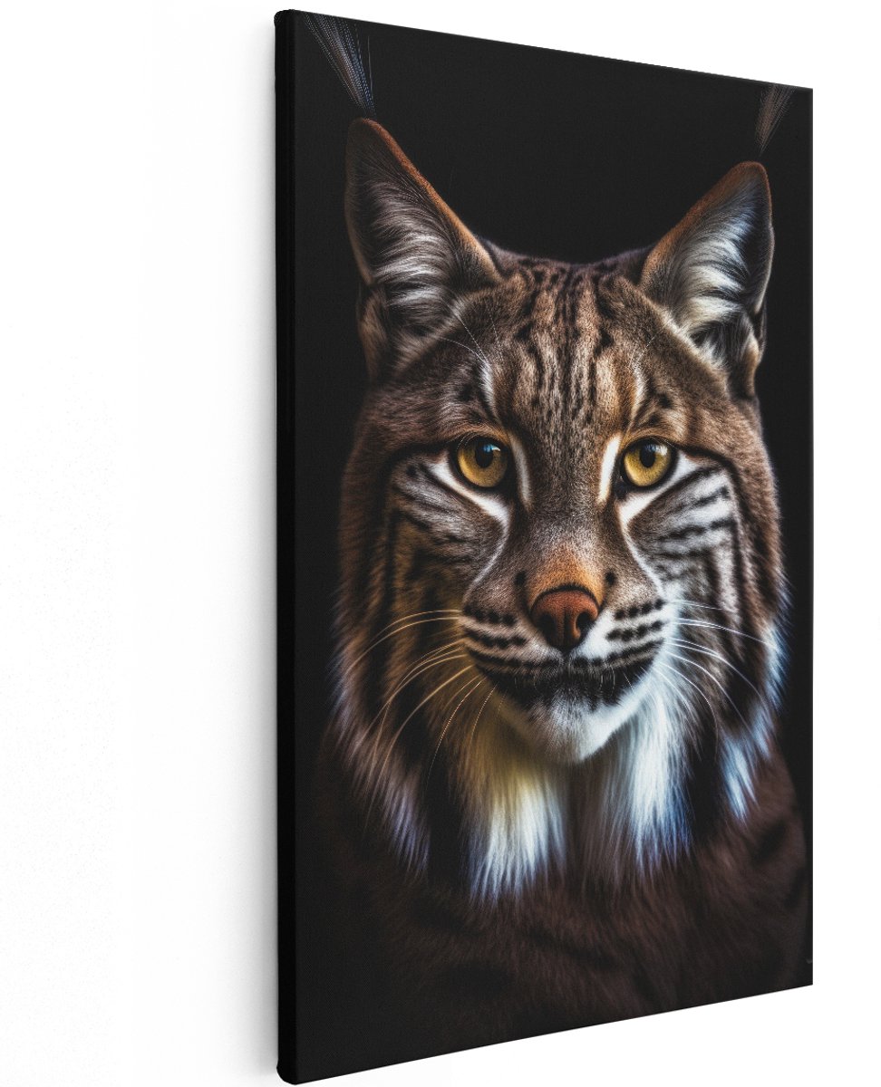 Artaza Canvas Schilderij Lynx - 100x150 cm - Groot - Wanddecoratie Dieren - Muurdecoratie Wilde Kat - Decoratie Dierenkop Zwart