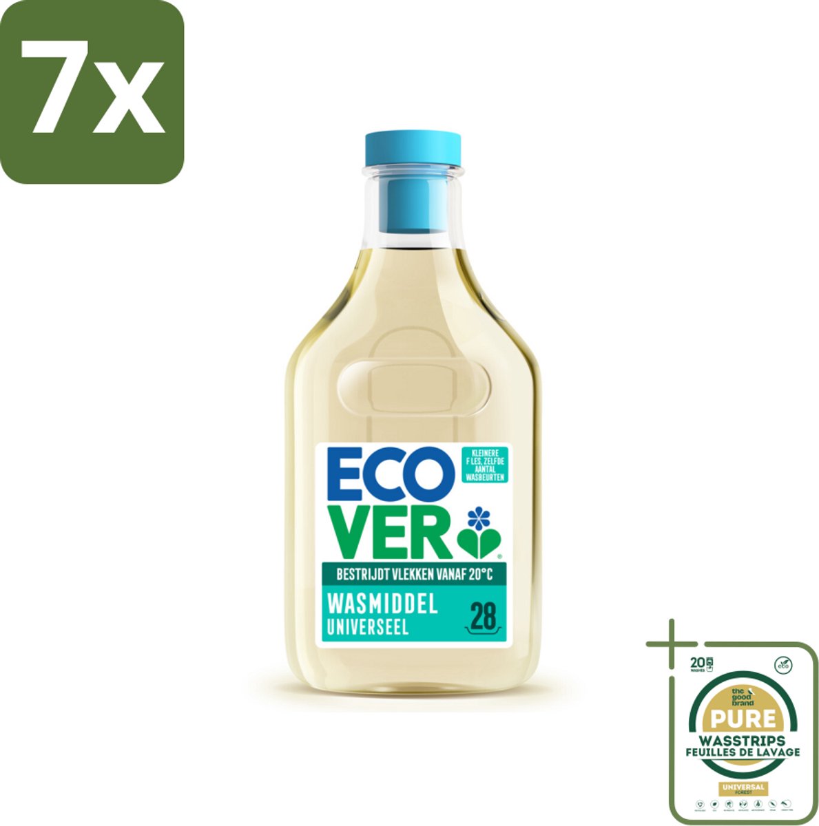 7 x Ecover Wasmiddel Universeel Kamperfolie & Jasmijn 28 Wasbeurten 1 liter - Grootverpakking - Ecover Universeel Wasmiddel - Koud Wassen - Plantaardig Wasmiddel - Milieuvriendelijk Wasmiddel - Vegan Wasmiddel