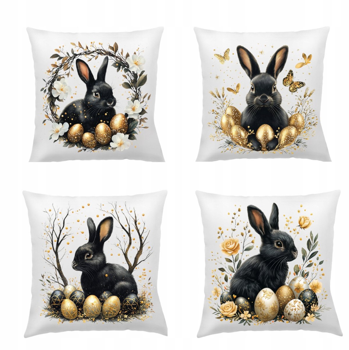 Paas Kussenhoezen 40x40 cm Zwart Konijntjes - Set van 4