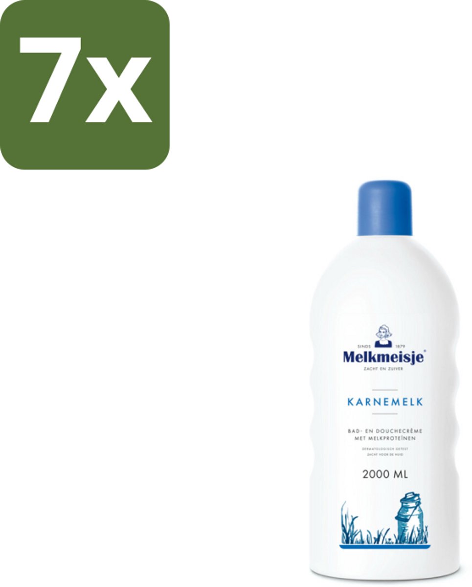 7 x Melkmeisje Bad en Douche Crème Karnemelk 2000 ml - Bad En Douche Crème - Badschuim - Doucheschuim - Karnemelk Badschuim - Voedend Badschuim