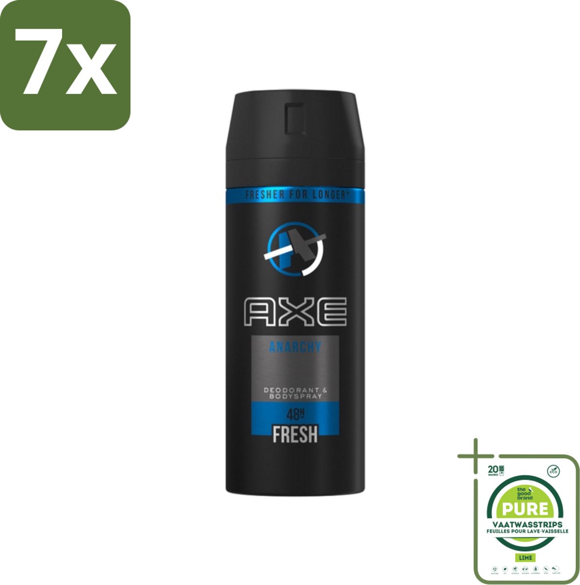 7 x Axe - Deodorant Bodyspray - 48hrs Fresh - Anarchy for Him - 150 ml - Grootverpakking - Axe Anarchy For Him - Deodorant Bodyspray - Mannelijke Geur - Frisse Geur - Langdurige Bescherming