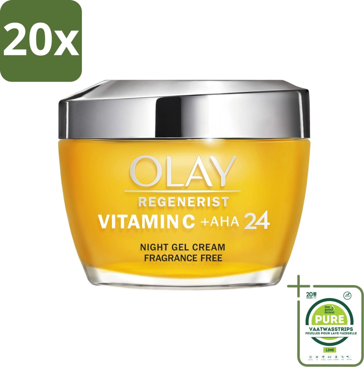 20 x Olay - Vitamine C + AHA24 - Nachtcrème - Vernieuwend & Verhelderend - 50 ml - Grootverpakking - Nachtcrème - Vitamine C - AHA - Niacinamide - Verheldering