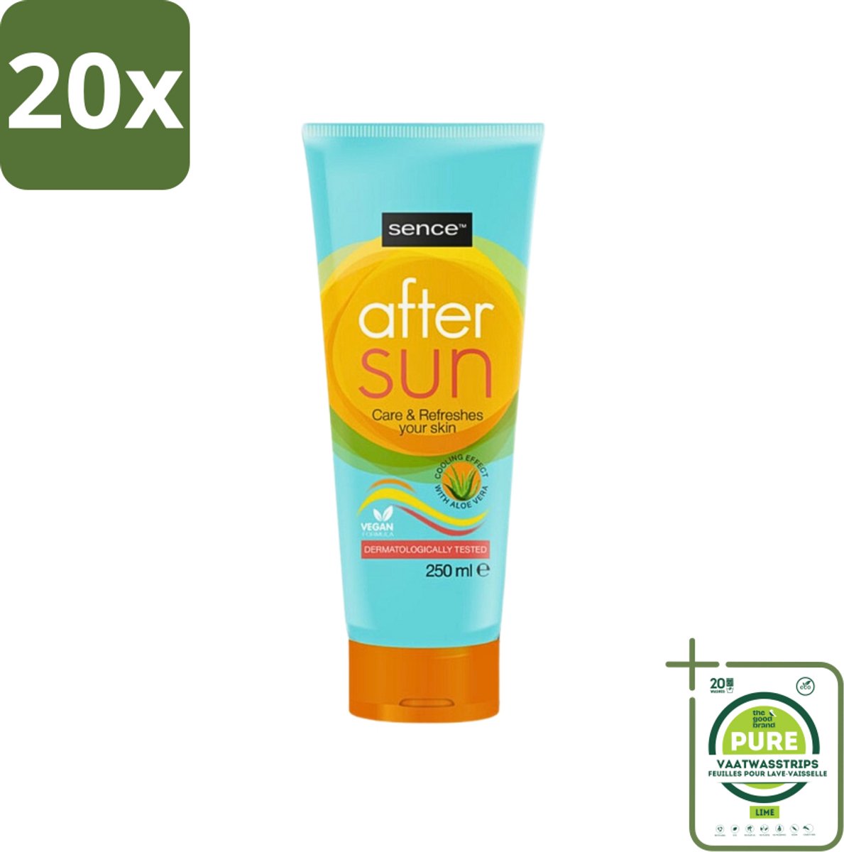 20 x Sence - After Sun - Lotion - Kalmerend - 200 ml - Grootverpakking - After Sun Lotion - Zonverbrande Huid - Huid Kalmeren - Aloë Vera - Zomerse Teint