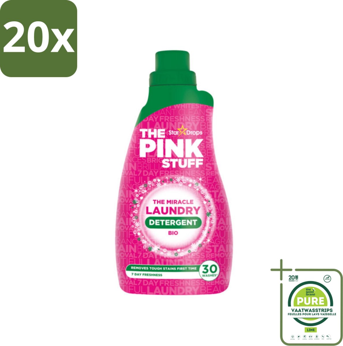 20 x The Pink Stuff BIO - Wasgel - Wasmiddel - Biologisch - 30 Wasbeurten - 960ml - Grootverpakking - Wasgel - Biologisch Wasmiddel - Vlekken Verwijderen - Gekleurde Was - Frisse Geur
