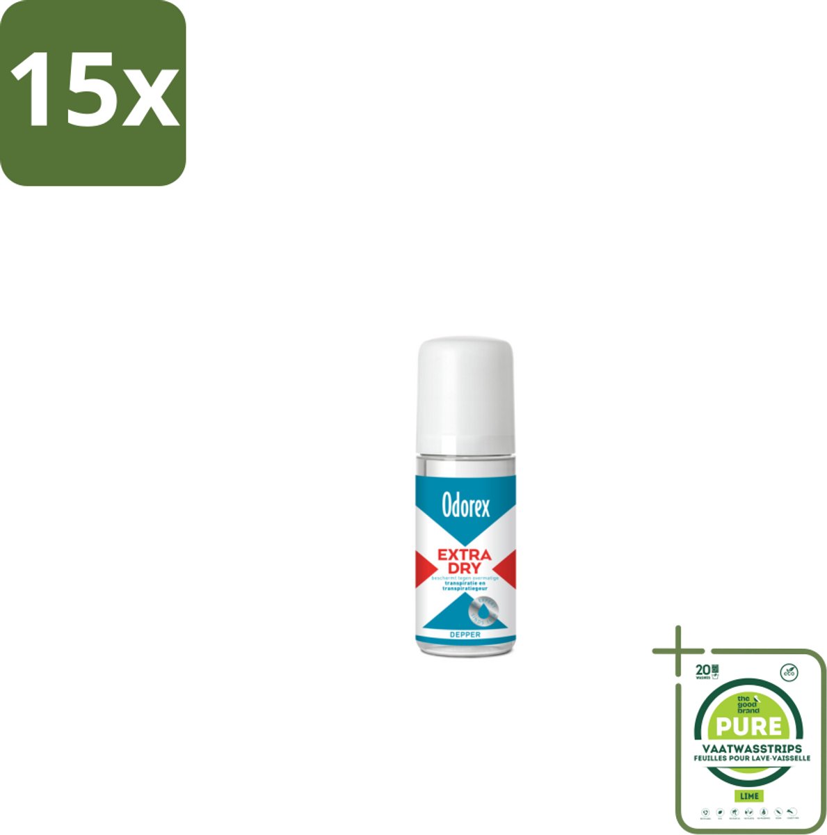 15 x Odorex Depper - Deodorant Roller - Extra Dry - Krachtige Bescherming - 50 ml - Grootverpakking - Overmatig Zweten - Droge Oksels - Deodorant - Depper - Langdurige Bescherming